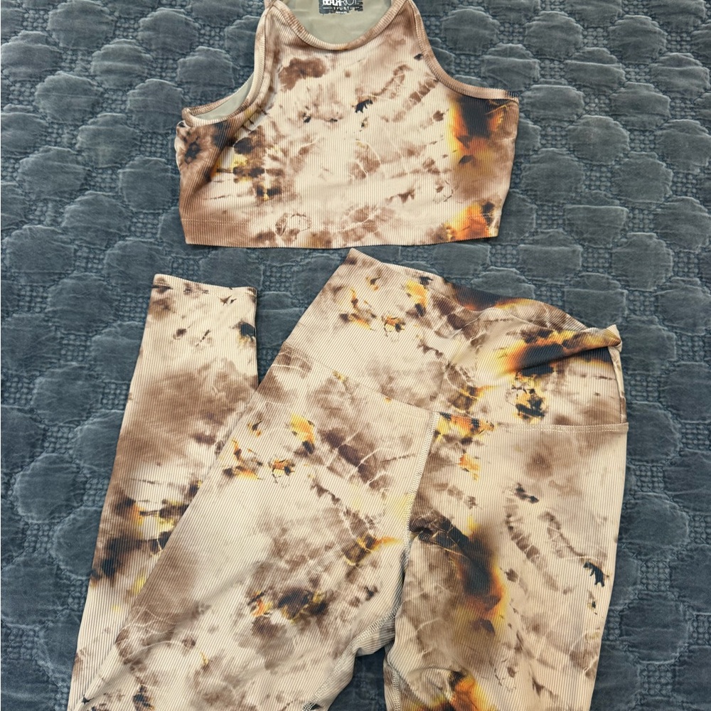 Beach Riot Beige Tie-Dye Ribbed Crop Top and Leggings Set